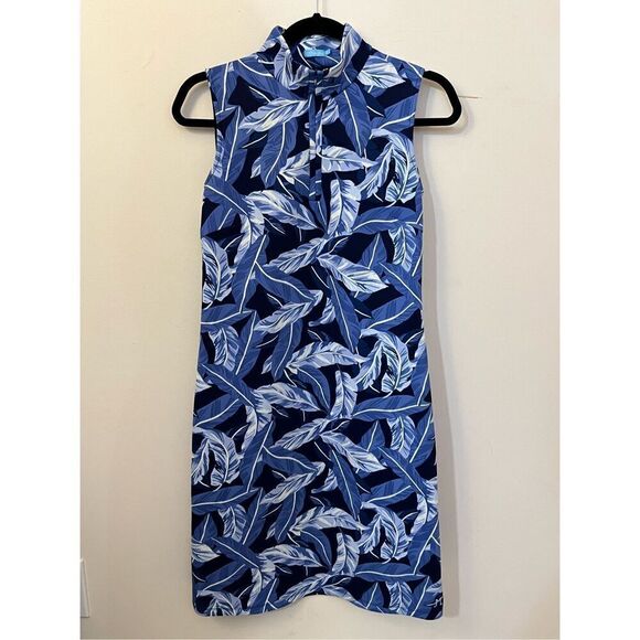 J.Mclaughlin Duffy Sheath Dress Queen Palm Rattan Blue Print XS/ S - Picture 3 of 6